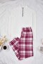 Beyaz-Bordo Fermuarlı Yumuşak Waffle Örme Pijama Takımı THMAW26PT00186 - 5