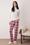 Beyaz-Bordo Fermuarlı Yumuşak Waffle Örme Pijama Takımı THMAW26PT00186