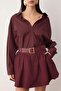 Bordo Düz Ekstra Kısa / Süper Mini Dokuma Terrycotton Party Etek TPRAW26ET00003 - 3