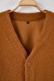Camel Oversize/Geniş Kesim V Yaka Düğmeli Dokulu Kalın Hırka TMNAW26HI00004 - 6