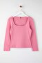 Pembe Basic Kare Yaka Örme Büyük Beden Bluz TBBAW26AF00133 - 2