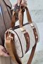 Women's Cream Tan Embossed Printed Just & Polo Patterned Zipper Closure Shoulder and Hand Bag - 3