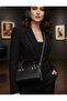 Black Women's Shoulder Bag with Gold Detailed Chain Strap - 6