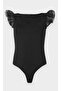 Black Sleeves Tulle Detail Women's Bodysuit - 2