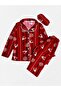 Mother-Daughter Cotton Suede Fabric Red Snowflake Deer Pattern Shirt Collar Buttoned Winter Pajama Set - 2