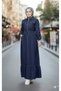 Women's Pocket Detailed Zippered Hijab Navy Blue Denim Dress - 4