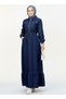 Women's Pocket Detailed Zippered Hijab Navy Blue Denim Dress