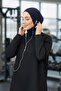 Combed Cotton Bonnet with Neck Covering Feature and Headphone Opening, B-94, Navy Blue - 2
