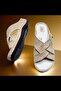 Real Leather Cross Band Velcro Adjustable Home and Outdoor Slippers - 4