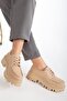 Minnet Women's Nude Lace-Up Loafer Shoes - 4