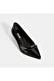 Women's Black Crocodile Printed Leather Heeled Shoes - 5
