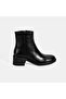 Women's Black Zippered Heeled Leather Boots - 2