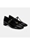 Women's Black Buckle Accessory T-Band Patent Leather Heeled Ballerinas