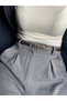 Lose Patterned Women's Gold Buckle Belt Jacket Belt Dress Belt Trouser Belt