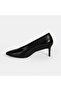 Women's Black Classic Heeled Leather Shoes - 3