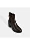 Women's Brown Metal Buckle Detailed Heeled Leather Boots - 5