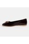 Women's Burgundy Patent Leather Ballerinas with Metal Buckle Accessories - 3