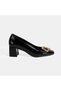 Women's Black Patent Leather Heeled Shoes with Metal Buckle Accessories - 2