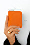 Women's Vegan Leather Zippered Portfolio Orange Wallet Card Holder - 8