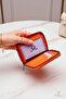 Women's Vegan Leather Zippered Portfolio Orange Wallet Card Holder - 5