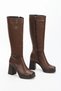 Women's Brown Faux Leather Skin New Style Blunt Toe Lightweight and High Heeled Flat Stylish Comfortable Boots - 2