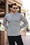 Gray Polo Neck Zippered Long Sleeve Men's Sweater 7240