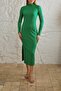 Camisole Turtleneck Spinning Knitted Long Dress Green - 3