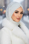 White Knitwear Butterfly Model Gathered Bonnet Shawl