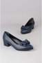 Seç 1085 Genuine Leather Bow-Knot Women's Shoes (Heel Height: 4 cm) Dark Blue - 4