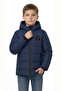 Boy's Water and Windproof Dark Blue Hooded Coat with Thick Fleece Inside - 2
