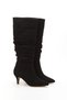 Women's Black Suede Pointed Toe Thin Heeled Comfortable Bellows Boots - 4