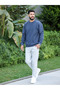 Blue Thessaloniki Fabric Crew Neck Sweatshirt Comfortable Fit Sleeve Hem Elastic - 6