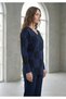 Women's Square Patterned Navy Blue-Black V-Neck Glittery Sweater - 2