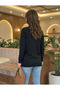 Women's Black Collar Patterned V-Neck Knitwear Sweater - 3