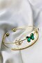 New Model Emerald Stone Butterfly Motif Handcuff Bracelet Stainless Steel - 3