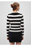 V-Neck Striped Black Sweater Fitted / Bodycon Cut 1710544-85407 - 4
