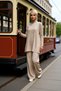 Women's Bottom Top High Neck Long Sleeve Knitwear Tunic Slit Wide Leg Pants Two-Piece Suit Casual - 3