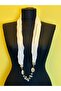 38 cm Zircon Stone Ethnic Beaded Women's Necklace Scarf Ecru - 4