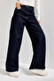 Women's Indigo Color 7W5-50 Palazzo Baggy Fit 100% Cotton Inner Length 83cm Denim Jean