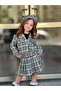 GIRL'S PLAID PATTERNED SKIRT-JACKET-BLUZ-RESSAM HAT SET OF FOUR - 8