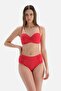 Red Side Draped High Waist Bikini Bottom - 4