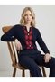 Women's Baklava Patterned Navy Blue V-Neck Stylish Knitwear Sweater - 3