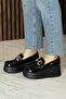 Celyn Black Patent Round Toe Buckled Wedge Heel Casual Shoe - 6
