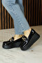 Celyn Black Patent Round Toe Buckled Wedge Heel Casual Shoe - 5