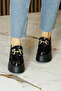 Celyn Black Patent Round Toe Buckled Wedge Heel Casual Shoe - 3