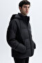 Men's Black Quilted Hooded Puffer Coat - 3