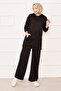 Kangaroo Pocket and Hood Detailed Two-Piece Set Black - 4