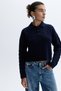 Women's Navy Blue Polo Collar Hair Braided Sweater - 3