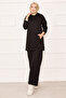 Kangaroo Pocket and Hood Detailed Two-Piece Set Black