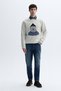 Men's Stone Color Embroidered Crew Neck Sweatshirt - 2